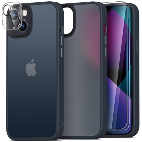 Mootobo für iPhone 13 Hülle, 4-in-1 [Mil-Grade-Stoßschutz] case mit 2 Schutzfolie + 1 Kameraschutz, durchscheinende, Matte Rückseite, Schlanke, Stoßfeste Handyhülle für iPhone 13 6,1 Zoll – Navy blau von Mootobo