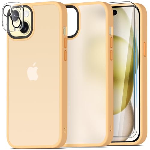 Mootobo für iPhone 15 Hülle, 4 in 1 Handyhülle iPhone 15 mit 2 Stück Schutzfolie +1 Stück Kameraschutz, Military Grade Stoßschutz mit Anti-Fingerprint Matte Rückseite 6,1 Zoll-Gelb von Mootobo