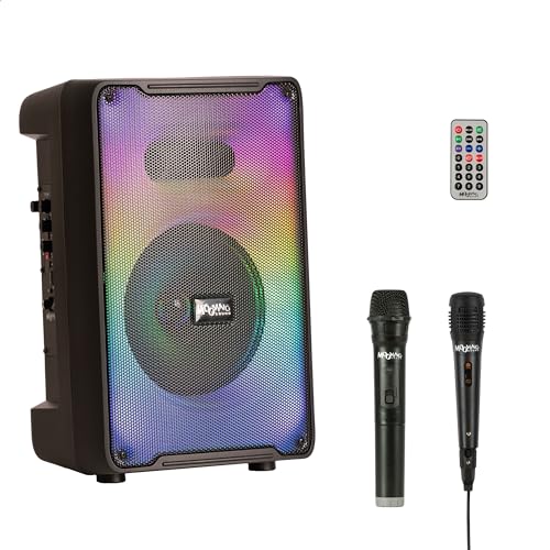 MS-KARA-MOOV500 - MOOVING Sound - Batteriebetriebener 8”/500W-Lautsprecher mit Lichteffekt an der Vorderseite, 1 drahtloses und 1 verkabeltes Mikrofon - Bluetooth/USB/AUX/MicroSD und TWS - Schwarz. MS-KARA-MOOV500 - MOOVING Sound - Batteriebetriebener 8”/500W-Lautsprecher mit Lichteffekt an der Vorderseite, 1 drahtloses und 1 verkabeltes Mikrofon - Bluetooth/USB/AUX/MicroSD und TWS - Schwarz. von Mooving