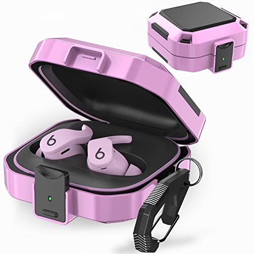 Secure Lock Case für Beats Fit Pro 2021, Kohlefaser-Textur, Beats Fit Pro Ohrhörer, Schutzhülle mit Anti-Verlust-Schlüsselanhänger/Aufbewahrungsbox/Reinigungsbürste/Handschlaufe (Pinkish Purple) von Mooyavia