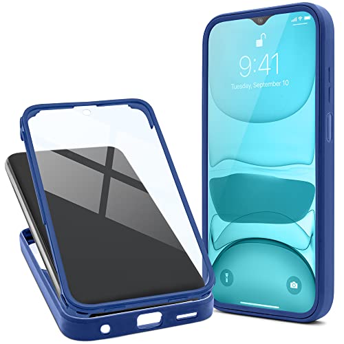 Moozy 360 Grad Hülle für Samsung A23 5G/4G - Transparent mit Blauem Rand, Vorne und Hinten Rundumschutz Case Cover, Handyhülle mit Integriertem Schutzglas von Moozy