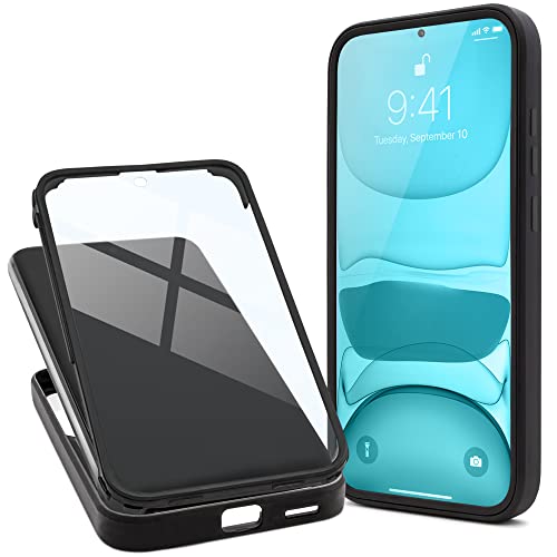 Moozy 360 Grad Hülle für Xiaomi 12T und 12T Pro - Transparent mit Schwarzem Rand, Vorne und Hinten Rundumschutz Case Cover, Handyhülle mit Integriertem Schutzglas von Moozy