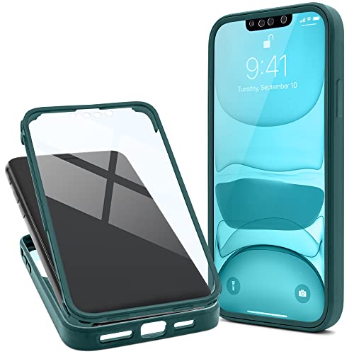 Moozy 360 Grad Hülle für iPhone 13 Pro Max - Transparent mit Grünem Rand, Vorne und Hinten Rundumschutz Case Cover, Handyhülle mit Integriertem Schutzglas von Moozy