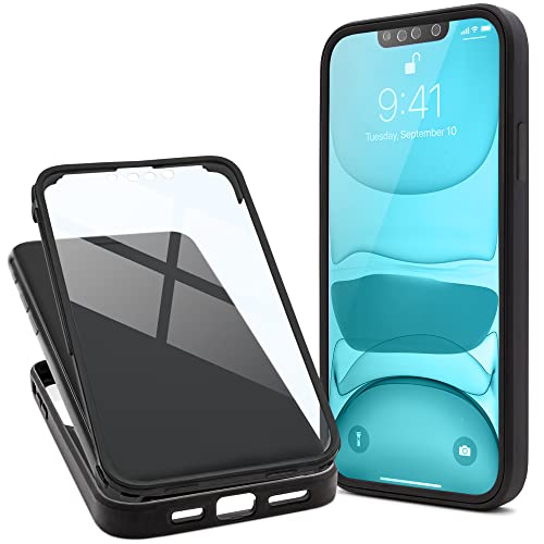 Moozy 360 Grad Hülle für iPhone 14 - Transparent mit Schwarzem Rand, Vorne und Hinten Rundumschutz Case Cover, Handyhülle mit Integriertem Schutzglas von Moozy