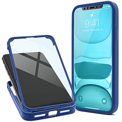 Moozy 360 Grad Hülle für iPhone X/XS - Transparent mit Blauem Rand, Vorne und Hinten Rundumschutz Case Cover, Handyhülle mit Integriertem Panzerglas von Moozy