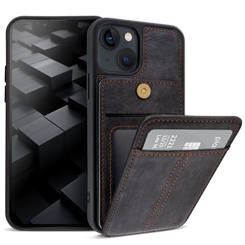 Moozy ElitePocket Hülle für iPhone 13/14, Handyhülle mit Kartenfach, Schutzhülle mit Kartenhalter, Case für iPhone 13/14, Dunkelgrau von Moozy