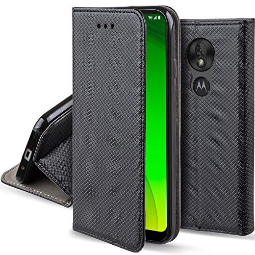 Moozy Hülle Flip Case für Motorola Moto G7 Power, Schwarz - Dünne Magnetische Klapphülle Handyhülle mit Kartenfach und Standfunktion von Moozy