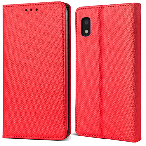 Moozy Hülle Flip Case für Samsung A10, Rot - Dünne Magnetische Klapphülle Handyhülle mit Kartenfach und Standfunktion von Moozy