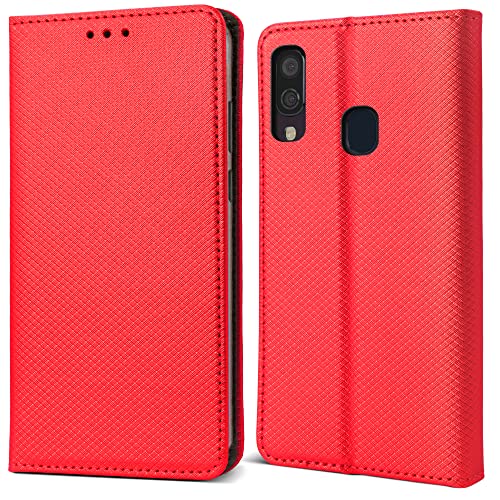 Moozy Hülle Flip Case für Samsung A40, Rot - Dünne Magnetische Klapphülle Handyhülle mit Kartenfach und Standfunktion von Moozy