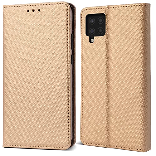 Moozy Hülle Flip Case für Samsung A42 5G, Gold - Dünne Magnetische Klapphülle Handyhülle mit Kartenfach und Standfunktion von Moozy