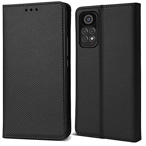 Moozy Hülle Flip Case für Xiaomi Redmi Note 11 Pro 5G/4G, Schwarz - Dünne Magnetische Klapphülle Handyhülle mit Kartenfach und Standfunktion von Moozy