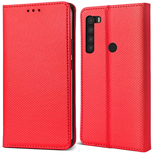 Moozy Hülle Flip Case für Xiaomi Redmi Note 8T, Rot - Dünne Magnetische Klapphülle Handyhülle mit Kartenfach und Standfunktion von Moozy