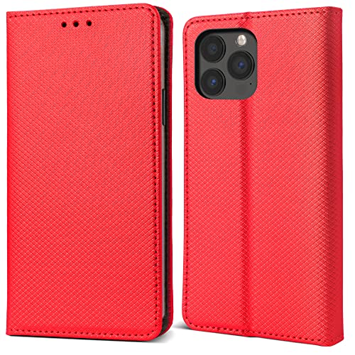 Moozy Hülle Flip Case für iPhone 13 Pro, Rot - Dünne Magnetische Klapphülle Handyhülle mit Kartenfach und Standfunktion von Moozy