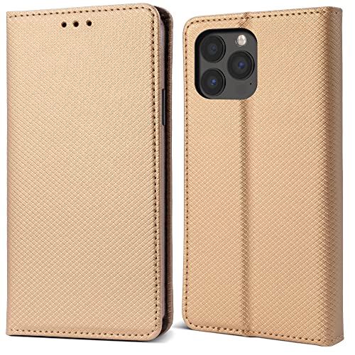 Moozy Hülle Flip Case für iPhone 13 Pro Max, Gold - Dünne Magnetische Klapphülle Handyhülle mit Kartenfach und Standfunktion von Moozy