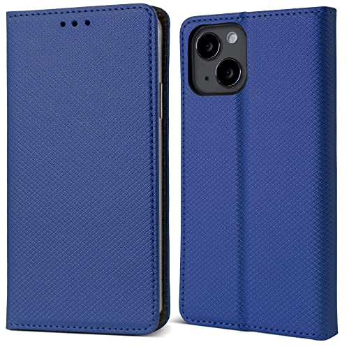 Moozy Hülle Flip Case für iPhone 14, Dunkelblau - Dünne Magnetische Klapphülle Handyhülle mit Kartenfach und Standfunktion von Moozy