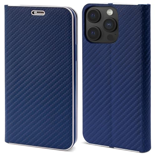 Moozy Hülle für iPhone 15 Pro, Carbon - Metallischer Kantenschutz Klapphülle Handyhülle mit Kartenfach und Standfunktion, Case für iPhone 15 Pro Stoßfest Dünn, Dunkelblau Moozy Hülle für iPhone 15 Pro, Carbon - Metallischer Kantenschutz Klapphülle Handyhülle mit Kartenfach und Standfunktion, Case für iPhone 15 Pro Stoßfest Dünn, Dunkelblau von Moozy