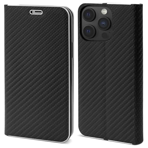 Moozy Hülle für iPhone 16 Pro, Carbon - Metallischer Kantenschutz Klapphülle Handyhülle mit Kartenfach und Standfunktion, Case für iPhone 16 Pro Stoßfest, Schwarz Moozy Hülle für iPhone 16 Pro, Carbon - Metallischer Kantenschutz Klapphülle Handyhülle mit Kartenfach und Standfunktion, Case für iPhone 16 Pro Stoßfest, Schwarz von Moozy