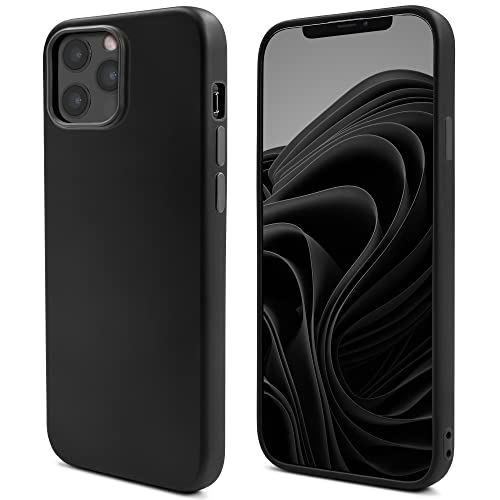 Moozy Lifestyle. Hülle für iPhone 12, iPhone 12 Pro, Schwarz - Silikon Handyhülle Schutzhülle mit Mattem Finish und Weichem Mikrofaserfutter von Moozy