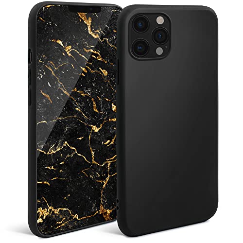 Moozy Minimalist Series Silikon Hülle für iPhone 12, iPhone 12 Pro, Schwarz - Mattes Finish, Dünne, Weiche TPU-Handyhülle Schutzhülle von Moozy