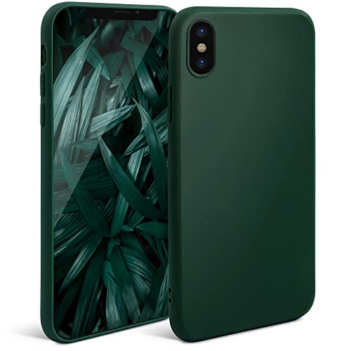 Moozy Minimalist Series Silikon Hülle für iPhone X und iPhone XS, Dunkelgrün - Mattes Finish, Dünne, Weiche TPU-Handyhülle Schutzhülle von Moozy