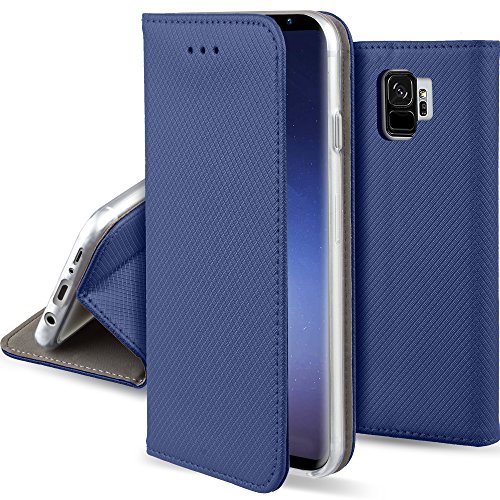 Moozy Schutzhülle für Samsung S9, Dunkelblau - Smart Magnetic Flip Case Flip Folio Wallet Case mit Kartenhalter und Ständer, Kreditkartenfächer, Kickstand Funktion von Moozy