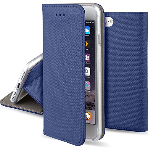 Moozy Schutzhülle für iPhone SE 2020, iPhone 7, iPhone 8, Dunkelblau - Smart Magnetic Flip Case Flip Folio Wallet Case mit Kartenhalter und Ständer, Kreditkartenfächer, Kickstand Funktion von Moozy