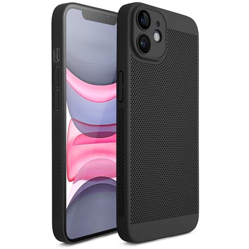 Moozy VentiGuard Hülle für iPhone 11, 6.1-Zoll - Atmungsaktive Schutzhülle mit Perforiertem Muster für Luftzirkulation, Belüftung, Hitzeschutz-Handyhülle, Case für iPhone 11, Schwarz von Moozy