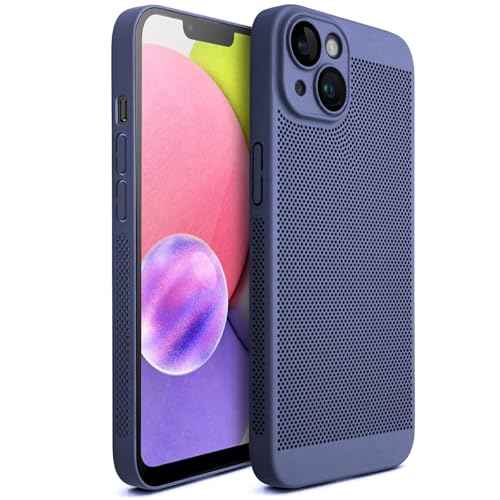 Moozy VentiGuard Hülle für iPhone 13 / iPhone 14, Blau, 6.1-Zoll - Atmungsaktive Schutzhülle mit Perforiertem Muster für Luftzirkulation, Belüftung, Hitzeschutz-Handyhülle Phone Cover Case von Moozy