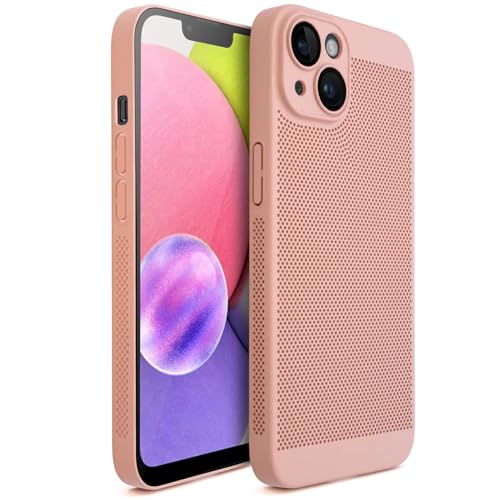 Moozy VentiGuard Hülle für iPhone 13 / iPhone 14, Pastellrosa, 6.1-Zoll - Atmungsaktive Schutzhülle mit Perforiertem Muster für Luftzirkulation, Belüftung, Hitzeschutz-Handyhülle Phone Cover Case von Moozy