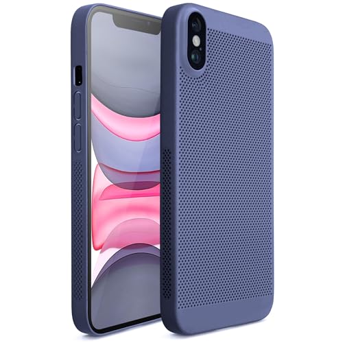 Moozy VentiGuard Hülle für iPhone X/XS, Blau, 5.8-Zoll - Atmungsaktive Schutzhülle mit Perforiertem Muster für Luftzirkulation, Belüftung, Hitzeschutz-Handyhülle Phone Cover Case von Moozy