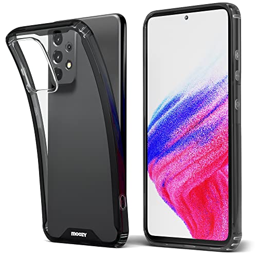 Moozy Xframe Stoßfeste Hülle für Samsung A53 5G - Transparente Handyhülle mit Schwarzem Rahmen, Zweifarbiges Klares Durchsichtiges Hybrid-Case Cover Schutzhülle mit TPU-Rand von Moozy