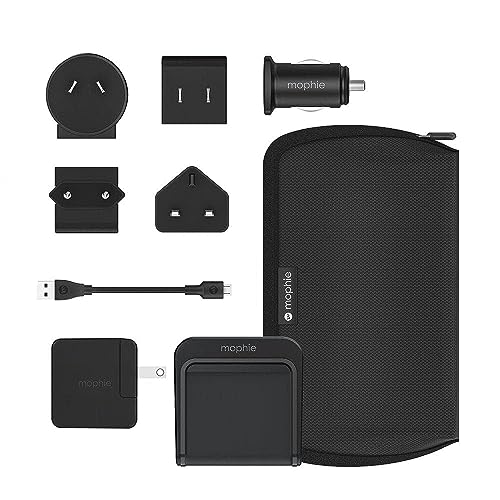 Mophie 'Charge Stream' QI-Ladegerät, kabelloser Reiselader, Global Travel Kit, Schwarz von Mophie