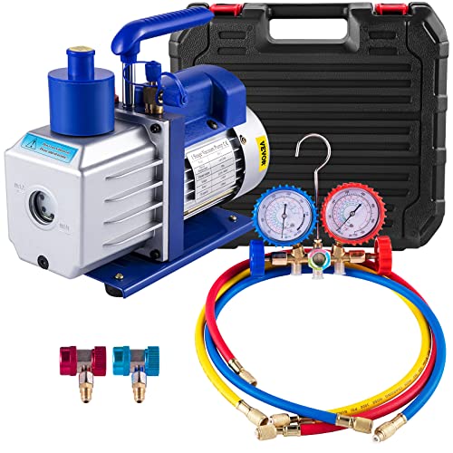 Mophorn 4.8 CFM Vakuumpumpe Manifold Gauge Set 1/3 HP Einstufige Vakuumpumpe 5 Pa Vakuumtester Ideal für R407C R22 R134a R410a System No R410a Adapter included von VEVOR