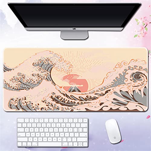 Morain Gaming-Mauspad, Kunstdruck, Gemälde, Hokusai, die große Welle, groß, rechteckig, rutschfest, Gummi, 800 x 300 x 3 mm, Stil 15 von Morain
