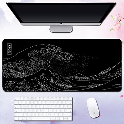 Morain Gaming-Mauspad, Kunstdruck, Gemälde, Hokusai, die große Welle, groß, rechteckig, rutschfest, Gummi, 800 x 400 x 3 mm, Stil 13 von Morain