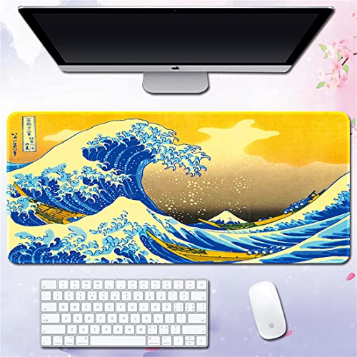 Morain Gaming-Mauspad, Kunstdruck, Gemälde, Hokusai, die große Welle, groß, rechteckig, rutschfestes Gummi-Mauspad, 900 x 400 x 3 mm, Stil 17 von Morain