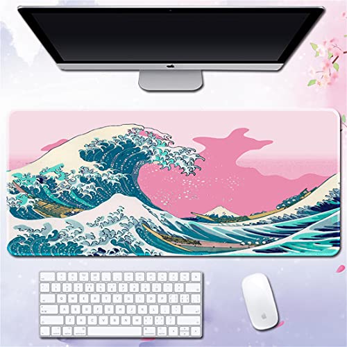 Morain Gaming-Mauspad, Kunstdruck, Gemälde, Hokusai, die große Welle, groß, rechteckig, rutschfestes Gummi-Mauspad, 900 x 400 x 3 mm, Stil 21 von Morain