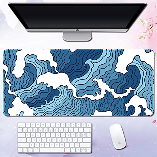 Morain Gaming-Mauspad, Kunstdruck, Gemälde, Hokusai, die große Welle, groß, rechteckig, rutschfestes Gummi-Mauspad, Mauspad, 800 x 400 x 3 mm, Stil 12 von Morain
