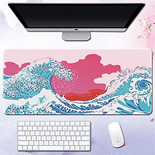 Morain Gaming-Mauspad, Kunstdruck, Malerei, Hokusai, die große Welle, groß, rechteckig, rutschfest, Gummi, 1000 x 500 x 3 mm, Stil 2 von Morain