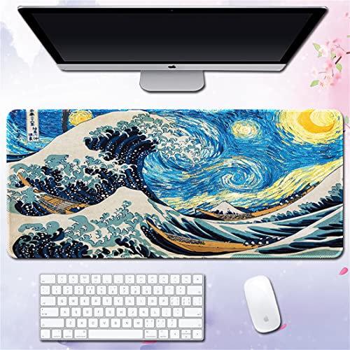 Morain Gaming-Mauspad, Kunstdruck, Malerei, Hokusai, die große Welle, groß, rechteckig, rutschfest, Gummi, Mauspad, 800 x 300 x 3 mm, Stil 7 von Morain