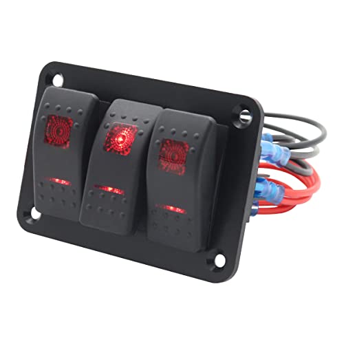 3 Gang Wippschalter Panel, MoreChioce 12V/24V EIN/Aus Kippschalter Vorverdrahteter Wippschalter Wasserdichtes Rocker Switch Panel mit Rote LED für Auto Marine Boot Wohnmobil LKW von MoreChioce