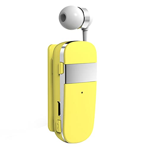 MoreChioce Bluetooth 5.0 Kopfhörer, Einziehbarer Drahtloser Bluetooth Ohrhörer Freisprecheinrichtung Lavalier Auto Kopfhörer 10m Einzel Headset für Fahren Geschäftsräumen zu Hause,Gelb K53 von MoreChioce
