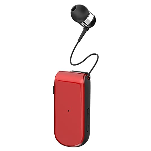 MoreChioce Bluetooth 5.0 Kopfhörer, Einziehbarer Drahtloser Bluetooth Ohrhörer Freisprecheinrichtung Lavalier Auto Kopfhörer 10m Einzel Headset für Fahren Geschäftsräumen zu Hause,Rot K50 von MoreChioce