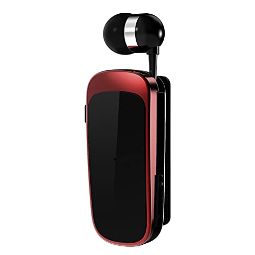 MoreChioce Bluetooth 5.0 Kopfhörer, Einziehbarer Drahtloser Bluetooth Ohrhörer Freisprecheinrichtung Lavalier Auto Kopfhörer 10m Einzel Headset für Fahren Geschäftsräumen zu Hause,Rot K52 von MoreChioce