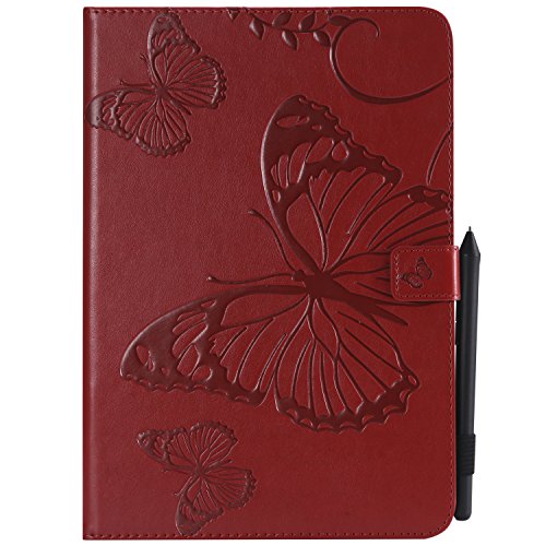 MoreChioce kompatibel mit Galaxy Tab A 9.7 Hülle,Dünn Rot Schmetterling Muster Ledertasche Schutzhülle Smart Cover Stand Flip Tablet Case kompatibel mit Galaxy Tab A 9.7 T550 T551,EINWEG von MoreChioce