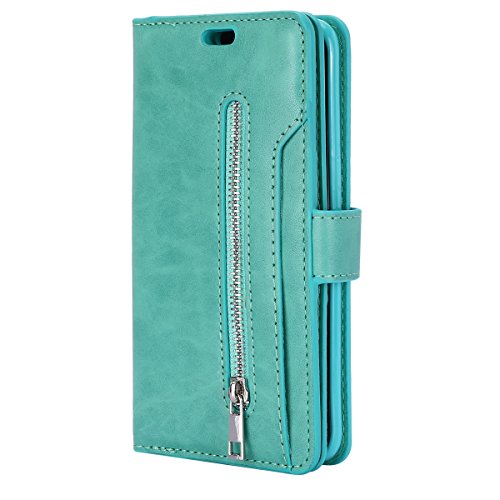 MoreChioce kompatibel mit Huawei Mate 9 Hülle,kompatibel mit Huawei Mate 9 Brieftasche,Multifunktionale Grün Zipper Leder Wallet Klapphülle Magnetverschluß mit Kartenfach Standfunktion von MoreChioce