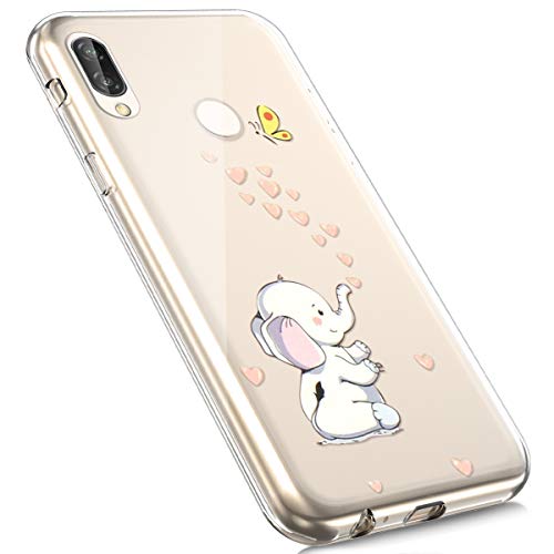 MoreChioce kompatibel mit Huawei P20 Lite Hülle, Huawei P20 Lite Hülle Silikon Transparent, Cute Cartoon Durchsichtig Handyhülle TPU Kristall Flexible Bumper Slim Stoßfest Tasche [Elefant] von MoreChioce