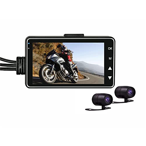 Motorrad Dashcam Kamera, MoreChioce 720P Doppellinse Kamera Vorne 170° / Hinten 140° Weitwinkel Dual Lens Kamera Dashcam Anti-Shake Loop-Aufnahme Sportkamera mit 3 Zoll LCD Display von MoreChioce
