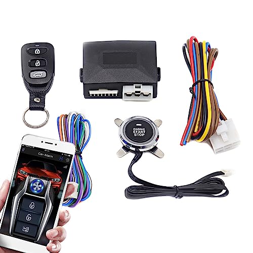 Schlüsselloses Zugangssystem Keyless Entry Kit, MoreChioce Universal 12V Auto Autoschlüsselloses Zugangssystem Alarmsystem Motorstarter Handy-App Fernbedienung Motorstart Druckknopfstart von MoreChioce