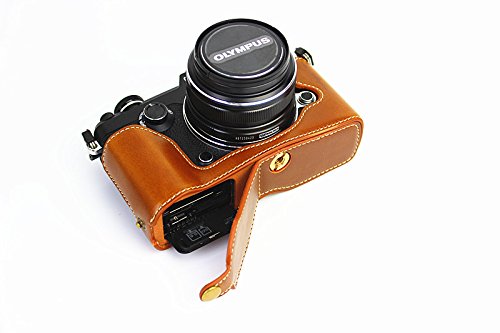 Bodenöffnung Version Schutz PU-Leder Halb Kamera-Kasten-Beutel-Abdeckung mit Stativ-Design für Olympus Pen-F-Kamera mit PU-Leder-Handschlaufe Brown von MoreGift4U
